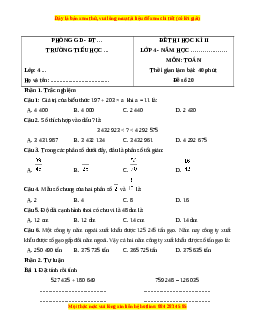 Đề thi cuối kì 2 Toán lớp 4 Chân trời sáng tạo - Đề 20
