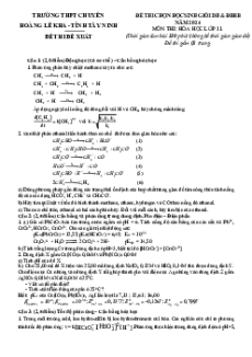 Đề thi HSG Hóa học 11 Trường THPT Chuyên Hoàng Lê Kha - Tây Ninh