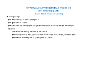 Đề thi giữa kì 1 Công nghệ lớp 3 Kết nối tri thức (Đề 1)