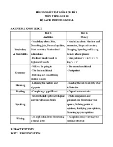 Đề cương ôn tập Giữa kì 2 Tiếng Anh 10 Friends global