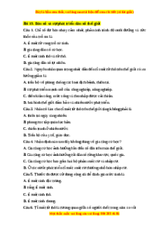 Trắc nghiệm Bài 19 Địa lí 10 Chân trời sáng tạo: Dân số và sự phát triển dân số thế giới