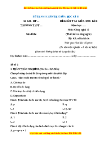 Đề thi Công nghệ 10 giữa kì 2 Kết nối tri thức (Công nghệ thiết kế) - Đề 2