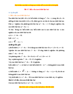 Lý thuyết Toán 10 Kết nối tri thức Bài 17: Dấu của tam thức bậc hai
