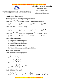 Đề thi giữa kì 1 Toán 7 trường TH&THCS Lương Thế Vinh - Hà Nội