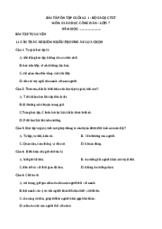 Bài tập ôn tập Cuối kì 1 GDCD 7 Chân trời sáng tạo cấu trúc mới