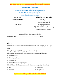 Đề thi Công nghệ 11 cuối kì 2 Kết nối tri thức (Đề 1 cơ khí cấu trúc mới)