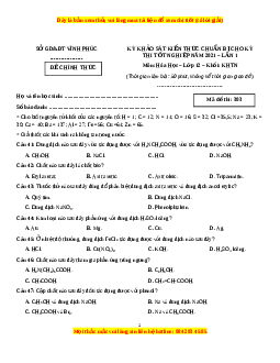 Đề thi thử Hóa Học Sở Vĩnh Phúc lần 1 năm 2021