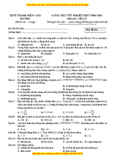 Đề thi thử tốt nghiệp Vật lí trường THPT Thanh Miện - Hải Dương năm 2024