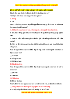 Trắc nghiệm Bài 3 Lịch sử 10 Cánh diều: Sử học với các lĩnh vực khoa học khác