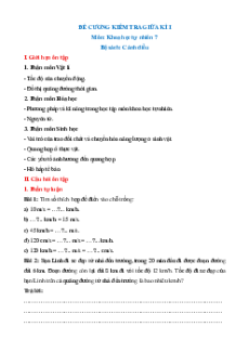 Đề cương Giữa kì 1 KHTN 7 Cánh diều có đáp án