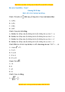 Trắc nghiệm Số vô tỉ. Căn bậc hai số học Toán 7 Cánh diều