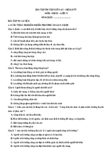 Bài tập ôn tập Giữa kì 1 GDCD 9 Kết nối tri thức cấu trúc mới