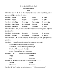 Đề thi giữa kì 2 Tiếng Anh 8 Friends Plus (Đề 3)