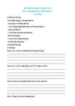 Đề cương ôn tập giữa kì 2 Công nghệ 12 Điện, Điện tử Cánh diều