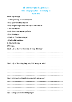 Đề cương ôn tập giữa kì 2 Công nghệ 12 Điện, Điện tử Cánh diều