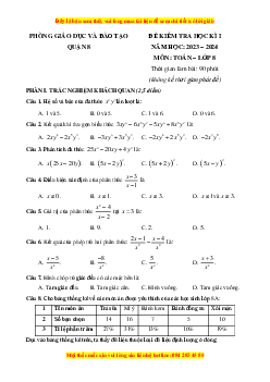 Bộ 5 đề thi cuối kì 1 Toán 8 Hồ Chí Minh có đáp án