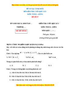 Đề thi cuối kì 1 Toán 6 Cánh diều (Đề 7)