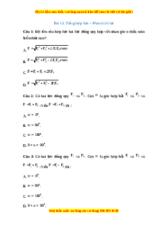 Trắc nghiệm Tổng hợp lực – Phân tích lực Vật lí 10 Chân trời sáng tạo