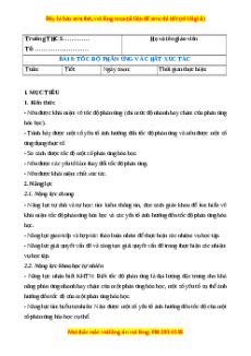 Giáo án Tốc độ phản ứng và chất xúc tác Hóa học 8 Chân trời sáng tạo