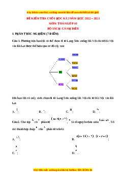 Đề thi cuối học kì 2 Toán 10 Cánh diều có đáp án (Đề 1)