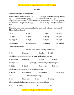 Đề thi giữa kì 1 Tiếng Anh 9 - Đề 5