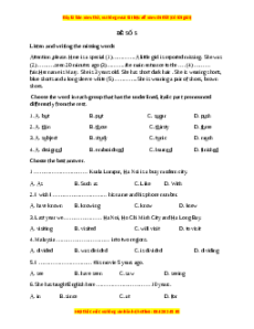 Đề thi giữa kì 1 Tiếng Anh 9 - Đề 5