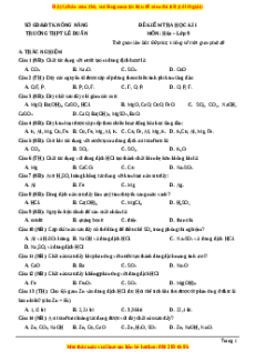 Đề thi cuối kì 1 Hóa học 9 trường THCS Lê Duẩn