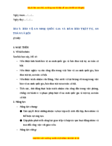 Giáo án GDQP 10 Bài 5 (Cánh diều): Bảo vệ an ninh quốc gia và bảo đảm trật tự, an toàn xã hội