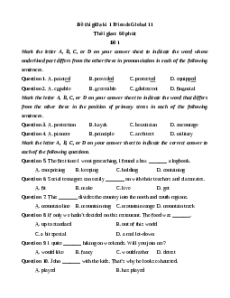 Đề thi giữa kì 1 Tiếng Anh 11 Friends global (đề 1)