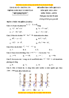 Đề thi cuối kì 1 Toán 8 Kết nối tri thức Phòng GD&ĐT Huyện Thường Tín-Hà Nội