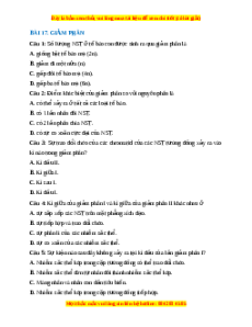 Trắc nghiệm Giảm phân Sinh học 10 Kết nối tri thức