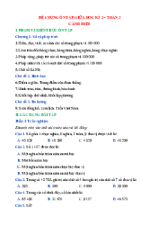 Đề cương ôn tập Giữa kì 2 Toán lớp 3 Cánh diều