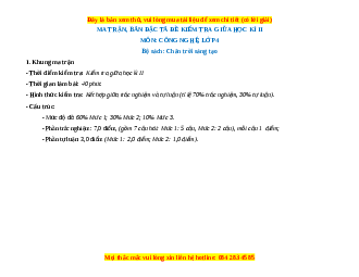 Đề thi giữa kì 2 Công nghệ lớp 4 Chân trời sáng tạo (Đề 2)