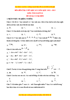 Đề thi cuối học kì 2 Toán 10 Cánh diều có đáp án (Đề 2)