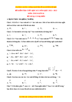 Đề thi cuối học kì 2 Toán 10 Cánh diều có đáp án (Đề 2)