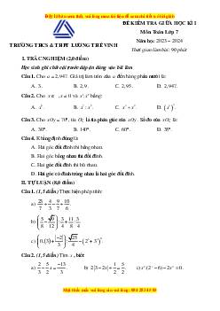 Bộ 6 đề thi giữa kì 1 Toán 7 Hà Nội có đáp án