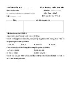 Đề thi giữa kì 1 Toán lớp 5 Kết nối tri thức (Đề 10)