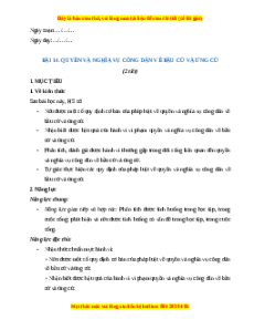 Giáo án Bài 14 KTPL 11 Chân trời sáng tạo: Quyền và nghĩa vụ công dân về bầu cử và ứng cử