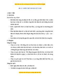 Giáo án Điện trở. Định luật Ohm Vật lí 11 Chân trời sáng tạo