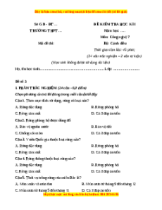 Đề thi cuối kì 1 Công nghệ 7 Cánh diều (Đề 2)