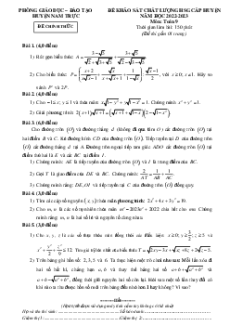 Đề HSG Toán 9 cấp tỉnh - Nam Định năm 2022-2023 có đáp án