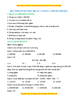 Đề cương ôn tập giữa học kì 1 Toán lớp 4 Kết nối tri thức