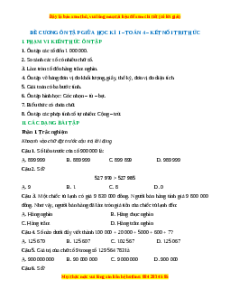 Đề cương ôn tập giữa học kì 1 Toán lớp 4 Kết nối tri thức