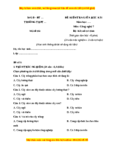 Đề thi giữa kì 1 Công nghệ 7 Kết nối tri thức (Đề 1)