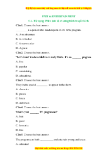 Trắc nghiệm Unit 6: Entertainment Tiếng Anh 6 Right on