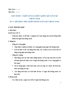 Giáo án chuyên đề Bài 4: Hệ thống điều khiển trong ngôi nhà thông minh Công nghệ thiết kế 10 Kết nối tri thức