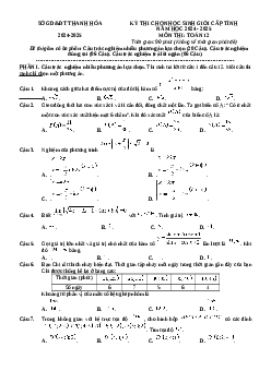 Đề thi HSG Toán 12 Sở Thanh Hóa 2024 - 2025