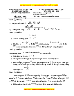 Đề thi vào 10 môn Toán tỉnh Bạc Liêu năm 2022