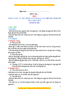 Giáo án Bài 6 Địa lí 10 Cánh diều: Ngoại lực và tác động của ngoại lực đến địa hình bề mặt Trái Đất