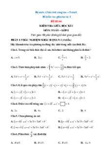 Đề thi giữa kì 1 Toán 8 Chân trời sáng tạo (đề 4)